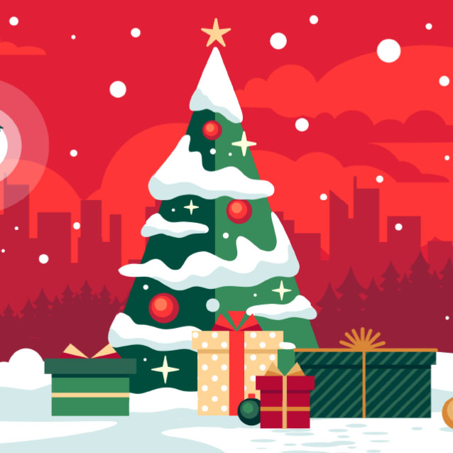 Christmas tree, gift boxes